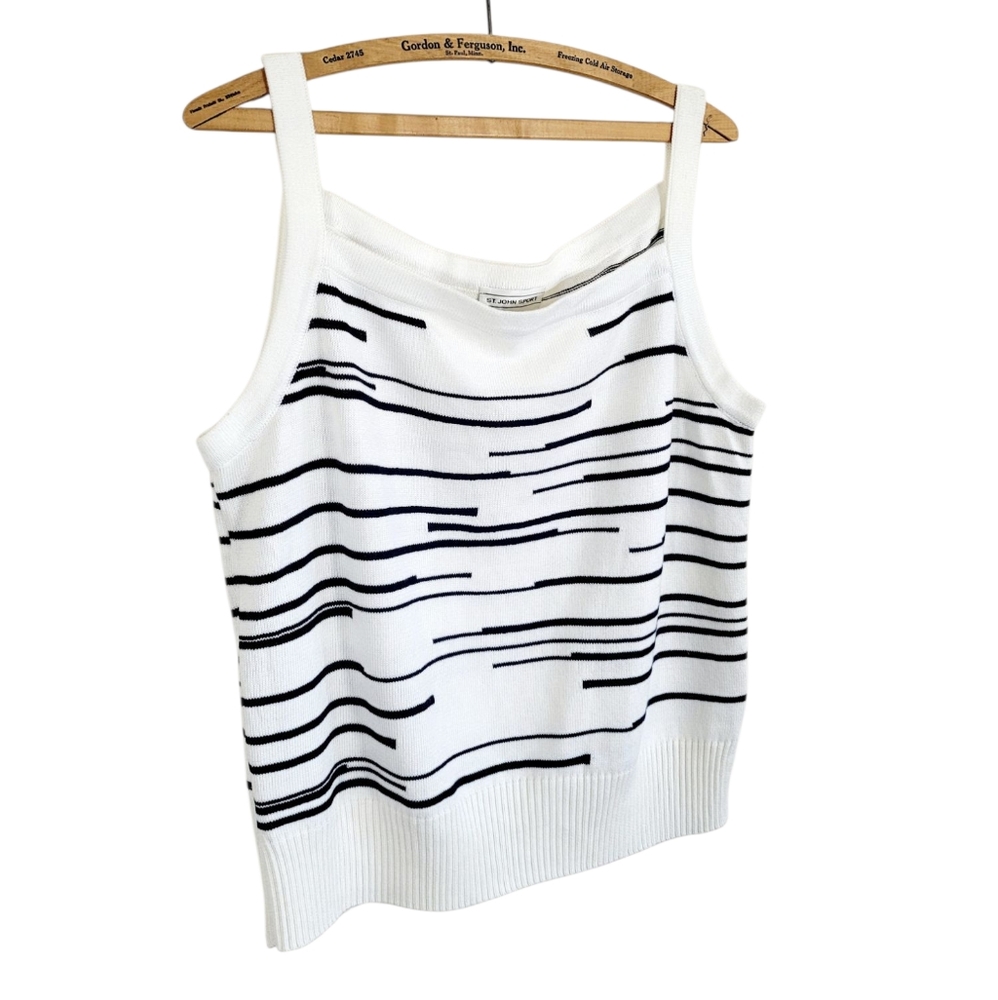 ST JOHN SPORT by Marie Gray Luxe Square Neck Knit Black White Tank Top Camisole - Picture 2 of 10